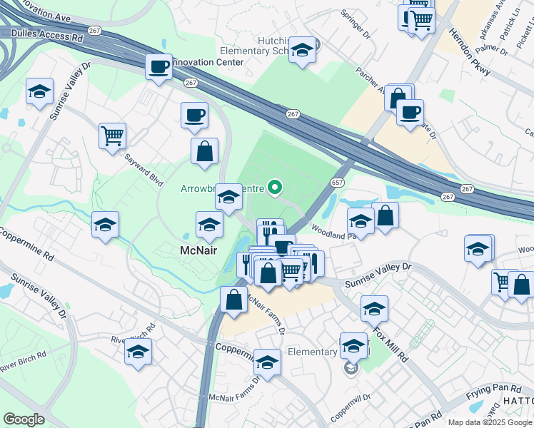 map of restaurants, bars, coffee shops, grocery stores, and more near 2351 Field Point Road in Herndon