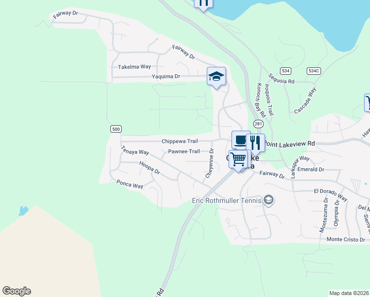 map of restaurants, bars, coffee shops, grocery stores, and more near 9374 Pawnee Trail in Kelseyville