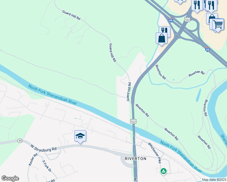 map of restaurants, bars, coffee shops, grocery stores, and more near 96 Dodson Lane in Front Royal