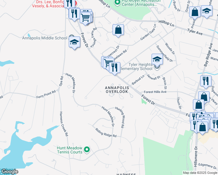 map of restaurants, bars, coffee shops, grocery stores, and more near 50 Hearthstone Court in Annapolis