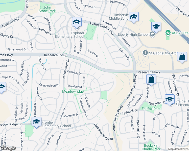 map of restaurants, bars, coffee shops, grocery stores, and more near 8515 Salsifa Terrace in Colorado Springs