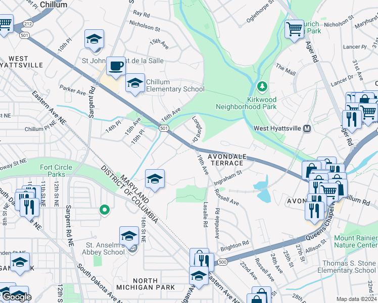 map of restaurants, bars, coffee shops, grocery stores, and more near 101 Independence Avenue Southeast in Washington