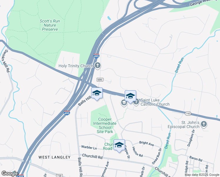map of restaurants, bars, coffee shops, grocery stores, and more near 7112 Georgetown Pike in McLean