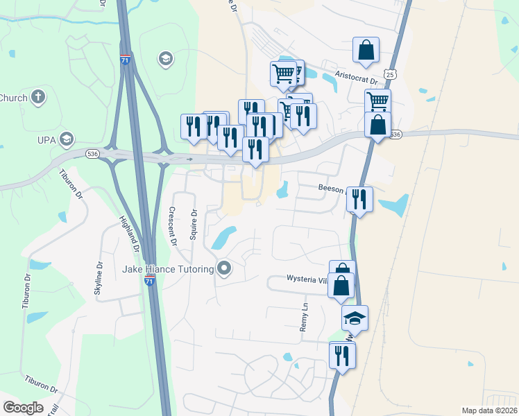 map of restaurants, bars, coffee shops, grocery stores, and more near 10060 Demia Way in Florence
