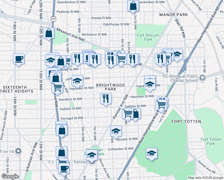 map of restaurants, bars, coffee shops, grocery stores, and more near 101 Independence Avenue Southeast in Washington