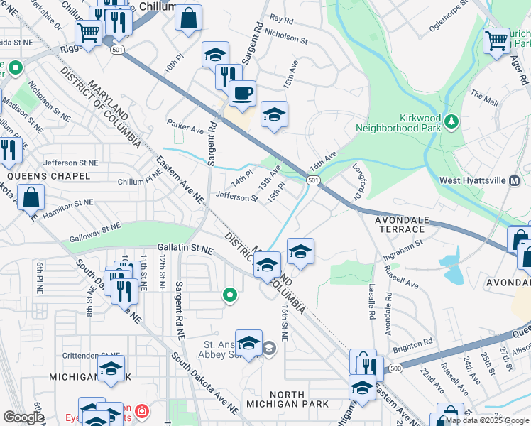 map of restaurants, bars, coffee shops, grocery stores, and more near 101 Independence Avenue Southeast in Washington