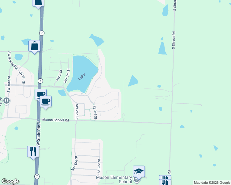 map of restaurants, bars, coffee shops, grocery stores, and more near 8964 Southeast 2nd Street in Blue Springs