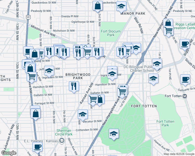 map of restaurants, bars, coffee shops, grocery stores, and more near 101 Independence Avenue Southeast in Washington