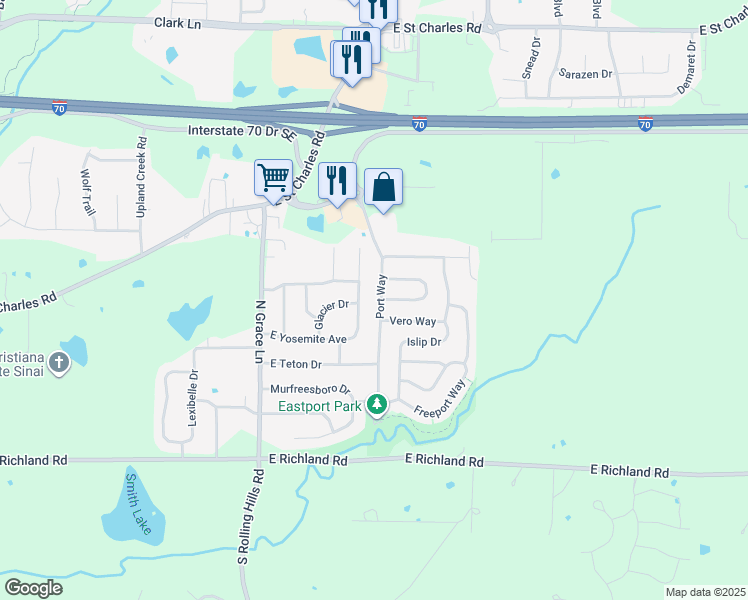 map of restaurants, bars, coffee shops, grocery stores, and more near 442 North Shiloh Avenue in Columbia