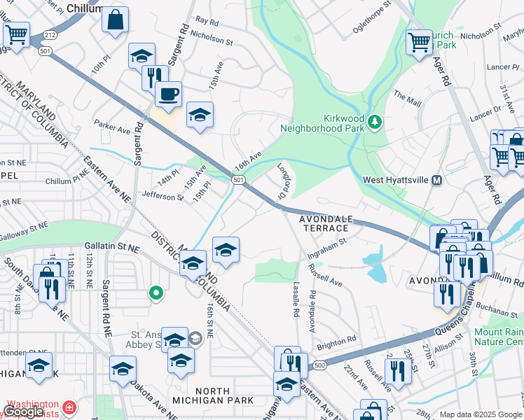 map of restaurants, bars, coffee shops, grocery stores, and more near 101 Independence Avenue Southeast in Washington