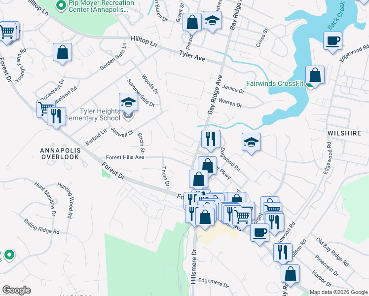 map of restaurants, bars, coffee shops, grocery stores, and more near 913 Langdon Court in Annapolis