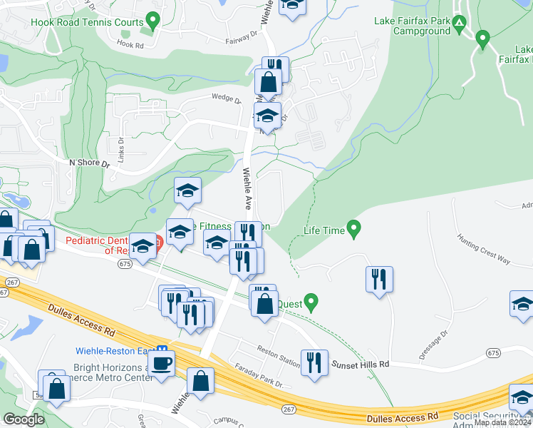 map of restaurants, bars, coffee shops, grocery stores, and more near 11212 Chestnut Grove Square in Reston
