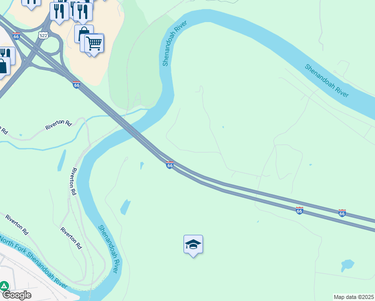 map of restaurants, bars, coffee shops, grocery stores, and more near White Oak Drive in Front Royal