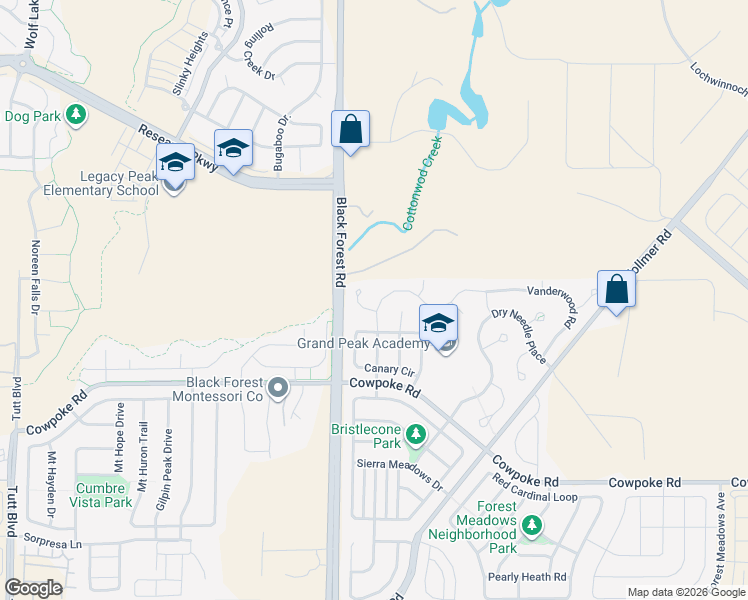 map of restaurants, bars, coffee shops, grocery stores, and more near 8518 Admiral Way in Colorado Springs