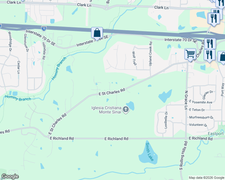 map of restaurants, bars, coffee shops, grocery stores, and more near 4708 Saint Charles Road in Columbia