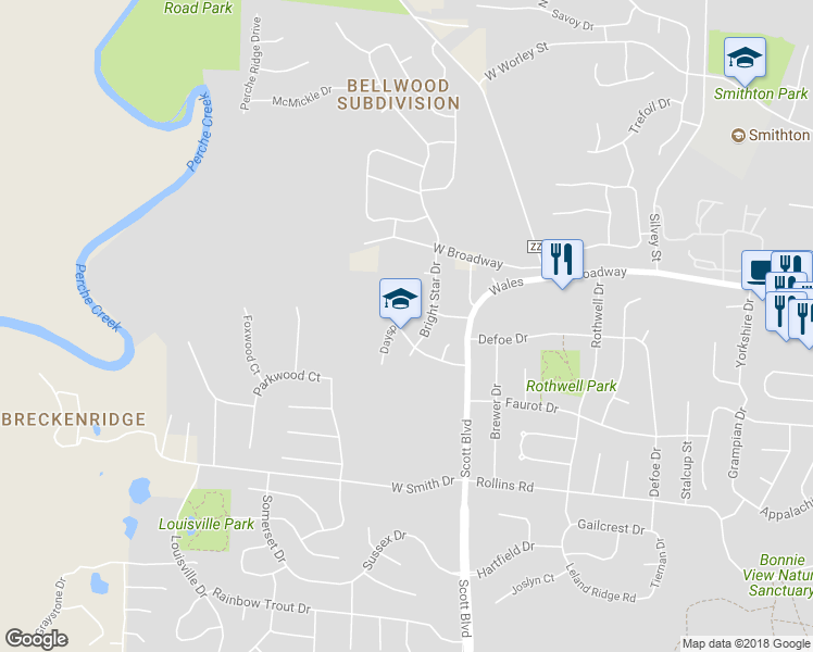 map of restaurants, bars, coffee shops, grocery stores, and more near 114 Dayspring Drive in Columbia