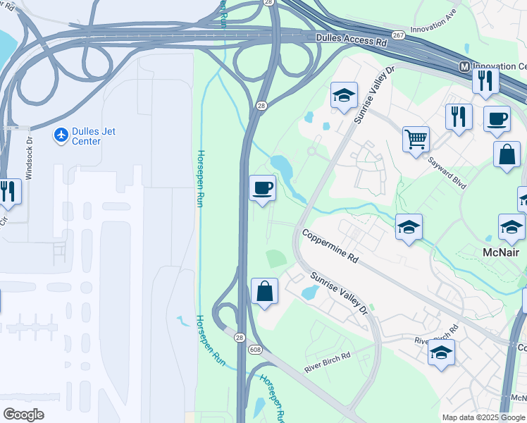 map of restaurants, bars, coffee shops, grocery stores, and more near 2550 Wasser Terrace in Herndon