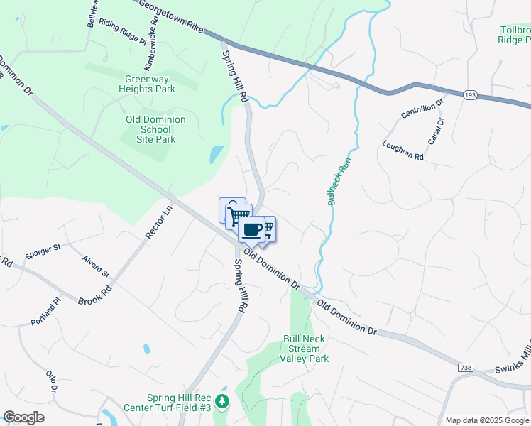 map of restaurants, bars, coffee shops, grocery stores, and more near 8007 Algarve Street in McLean