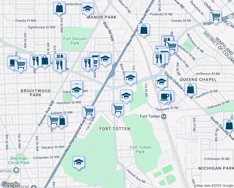 map of restaurants, bars, coffee shops, grocery stores, and more near 101 Independence Avenue Southeast in Washington