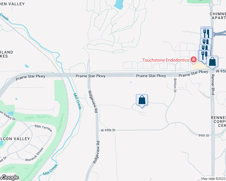 map of restaurants, bars, coffee shops, grocery stores, and more near 17551 Prairie Star Parkway in Lenexa