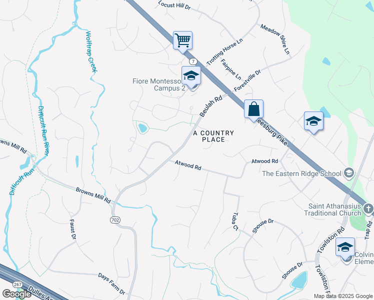map of restaurants, bars, coffee shops, grocery stores, and more near 1365 Beulah Road in Vienna