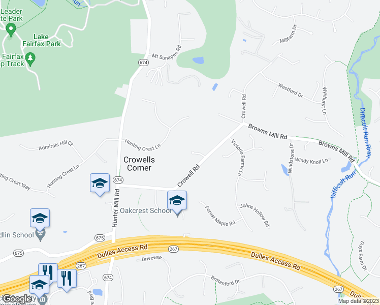 map of restaurants, bars, coffee shops, grocery stores, and more near 1532 Crowell Road in Vienna