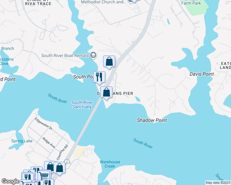 map of restaurants, bars, coffee shops, grocery stores, and more near 27 Old South River Road in Edgewater