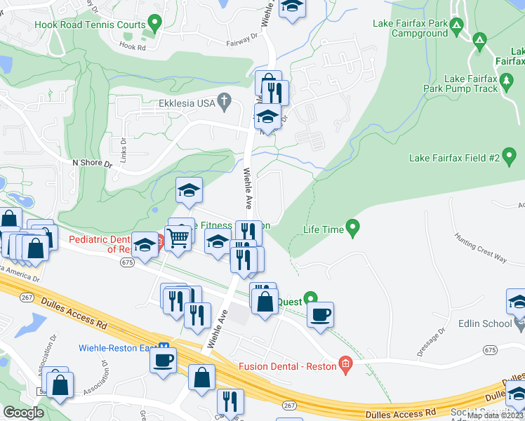 map of restaurants, bars, coffee shops, grocery stores, and more near 11208 Chestnut Grove Square in Reston