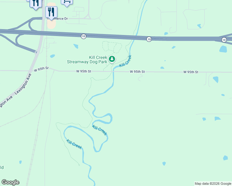 map of restaurants, bars, coffee shops, grocery stores, and more near 33345 West 95th Street in De Soto