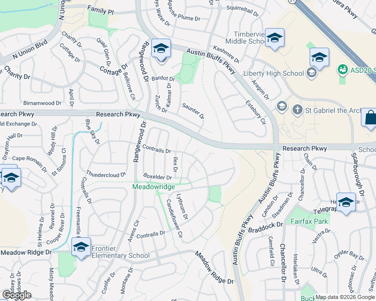 map of restaurants, bars, coffee shops, grocery stores, and more near 8565 Bitter Bush Way in Colorado Springs