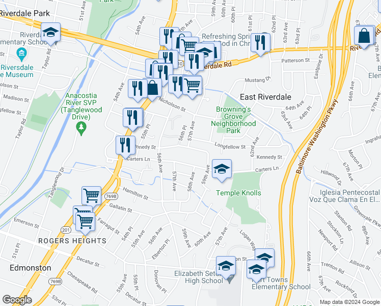 map of restaurants, bars, coffee shops, grocery stores, and more near 101 Independence Avenue Southeast in Washington