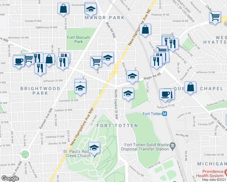 map of restaurants, bars, coffee shops, grocery stores, and more near 101 Independence Avenue Southeast in Washington