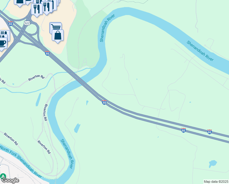 map of restaurants, bars, coffee shops, grocery stores, and more near White Oak Drive in Front Royal