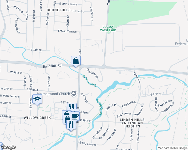 map of restaurants, bars, coffee shops, grocery stores, and more near 815 County Highway 8-S in Kansas City