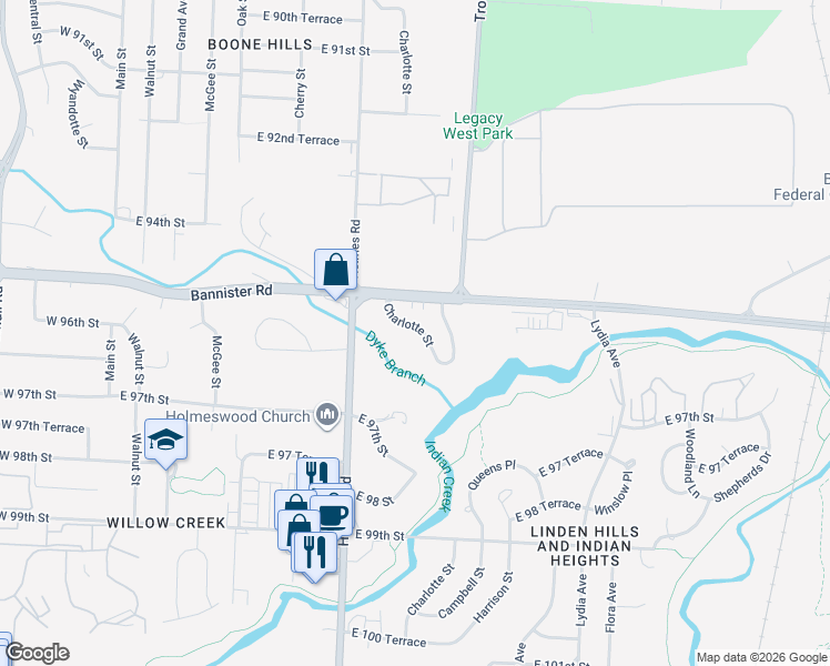 map of restaurants, bars, coffee shops, grocery stores, and more near 815 County Highway 8-S in Kansas City