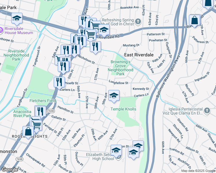 map of restaurants, bars, coffee shops, grocery stores, and more near 101 Independence Avenue Southeast in Washington