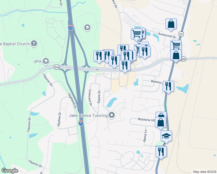 map of restaurants, bars, coffee shops, grocery stores, and more near 401 Poinsetta Court in Florence