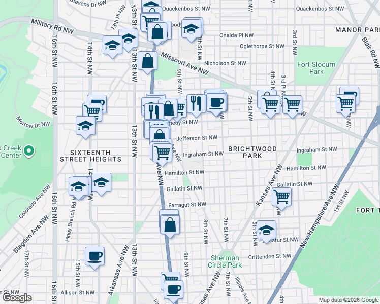 map of restaurants, bars, coffee shops, grocery stores, and more near 101 Independence Avenue Southeast in Washington