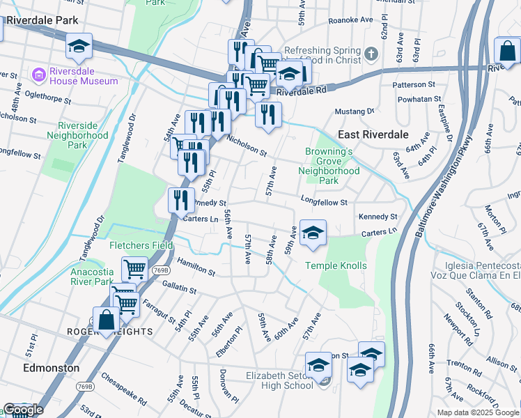 map of restaurants, bars, coffee shops, grocery stores, and more near 101 Independence Avenue Southeast in Washington
