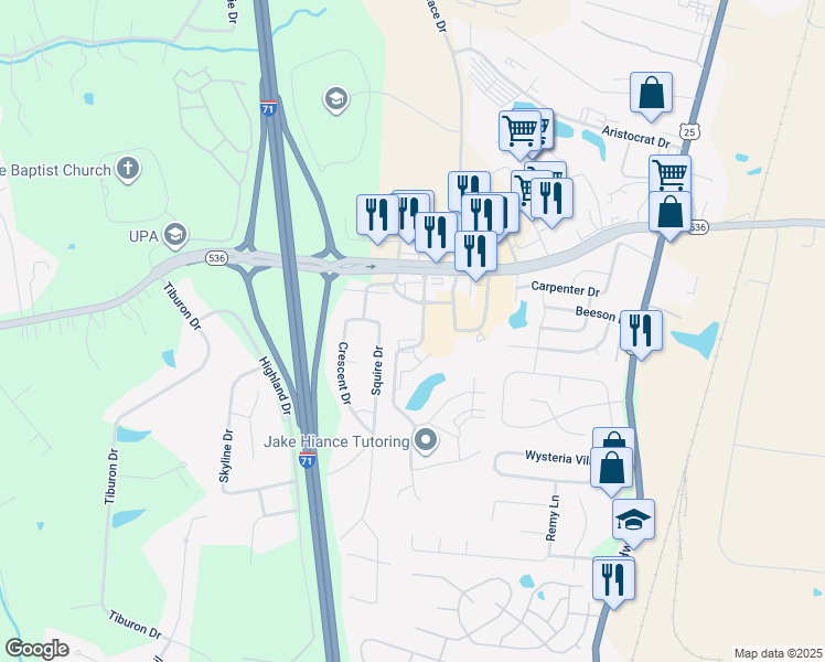 map of restaurants, bars, coffee shops, grocery stores, and more near 413 Poinsetta Court in Florence