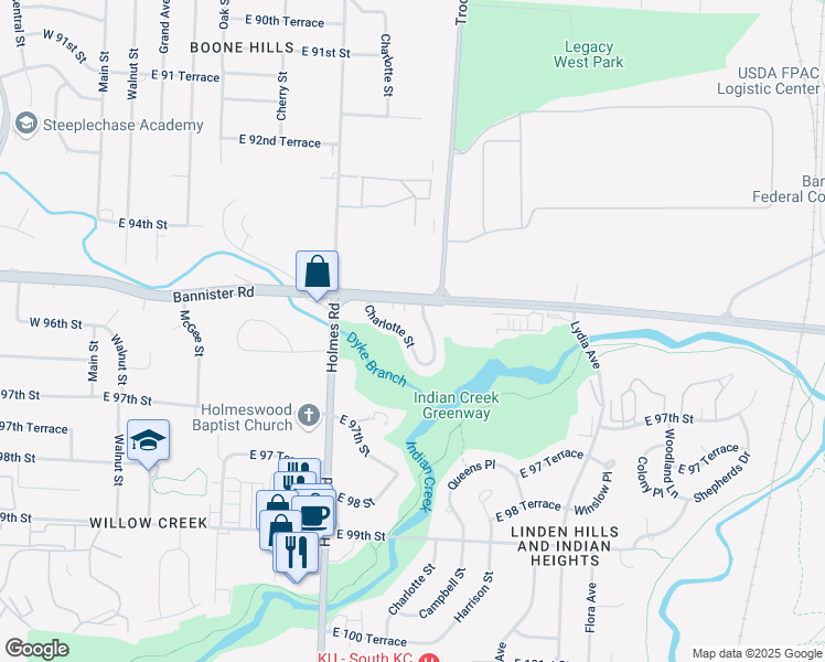 map of restaurants, bars, coffee shops, grocery stores, and more near 815 County Highway 8-S in Kansas City