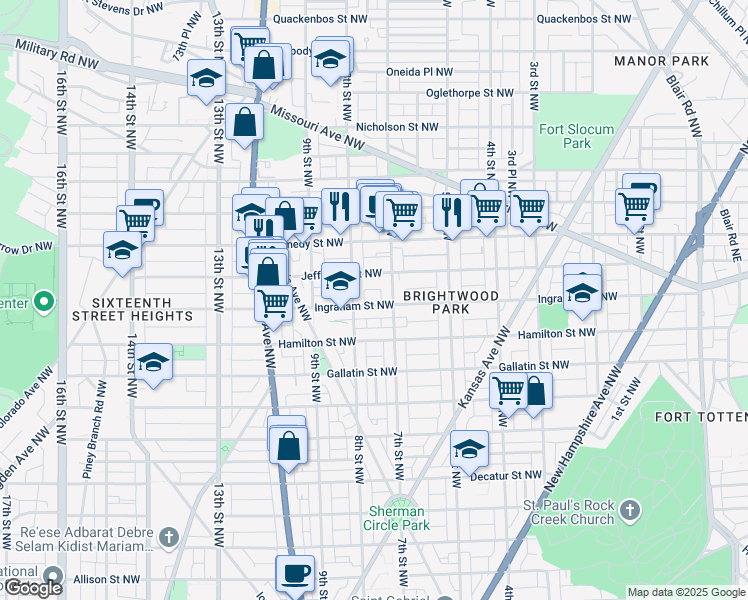 map of restaurants, bars, coffee shops, grocery stores, and more near 715 Ingraham Street Northwest in Washington