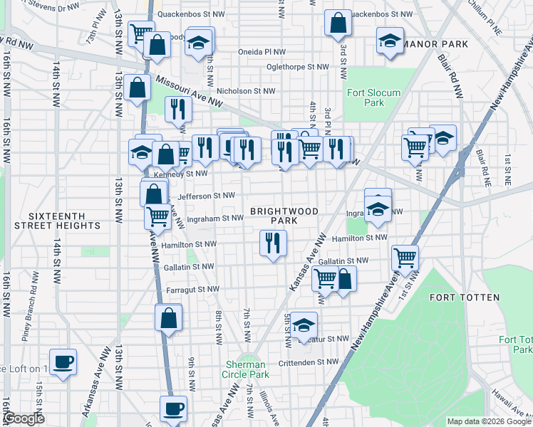 map of restaurants, bars, coffee shops, grocery stores, and more near 101 Independence Avenue Southeast in Washington