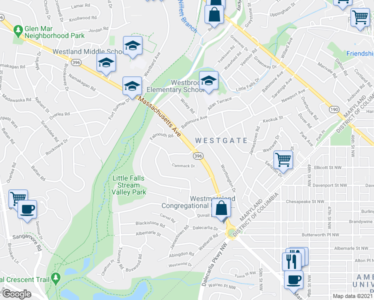 map of restaurants, bars, coffee shops, grocery stores, and more near 4806 Newport Avenue in Bethesda