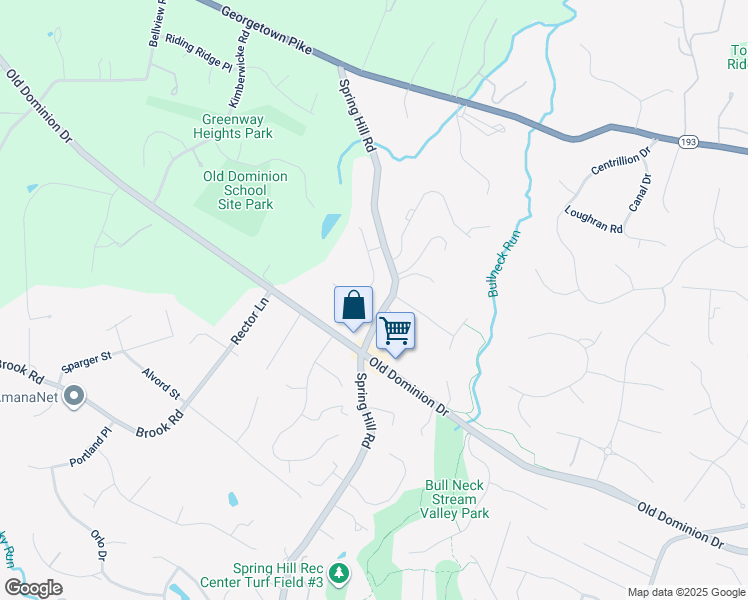 map of restaurants, bars, coffee shops, grocery stores, and more near 1019 Northwoods Trail in McLean