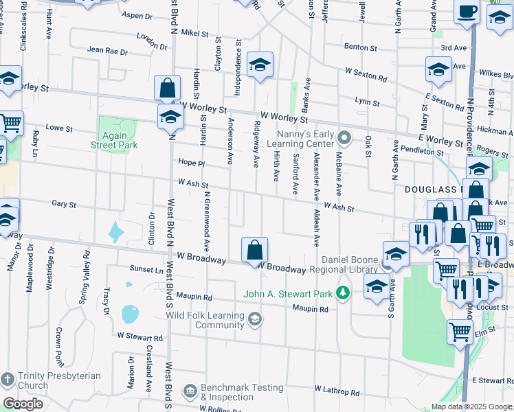 map of restaurants, bars, coffee shops, grocery stores, and more near 113 North Glenwood Avenue in Columbia