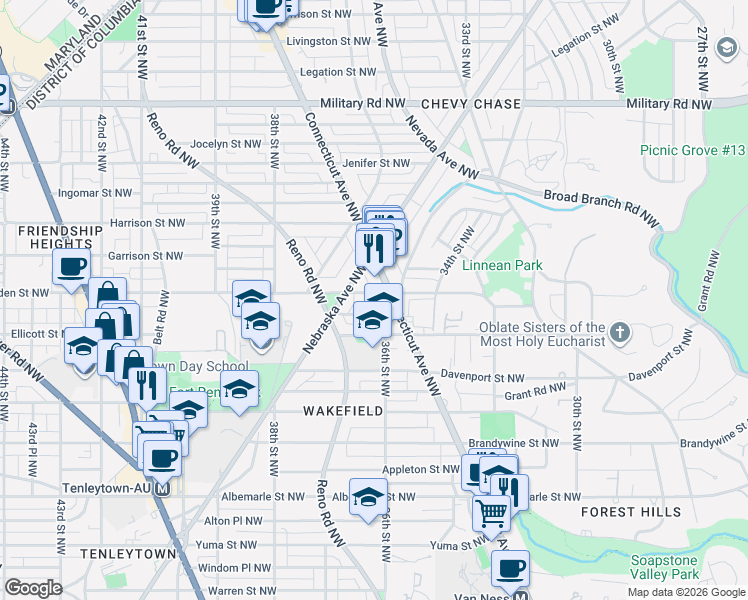 map of restaurants, bars, coffee shops, grocery stores, and more near 101 Independence Avenue Southeast in Washington
