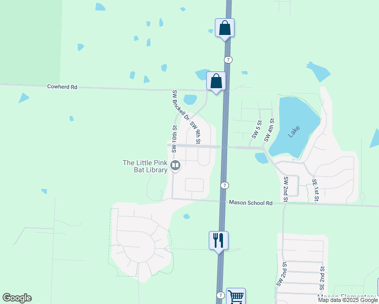 map of restaurants, bars, coffee shops, grocery stores, and more near 8906 Southwest 9th Terrace in Blue Springs