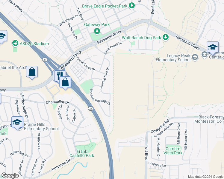 map of restaurants, bars, coffee shops, grocery stores, and more near 8529 Jacks Fork Drive in Colorado Springs