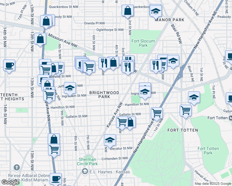 map of restaurants, bars, coffee shops, grocery stores, and more near 101 Independence Avenue Southeast in Washington
